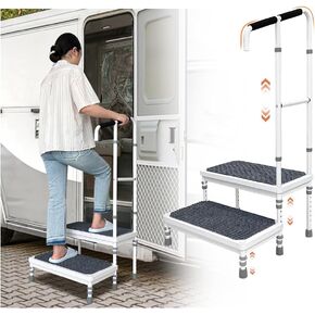 Bedside Steps for High Beds Assist Rail Medical Step Stool with Handle for Elderly Adults Bed Stairs Adjustable Step Platform Mobility Stepping Foot Stool for Bed Handicap 400lb Step Ramp