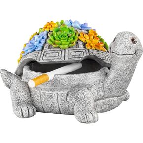 LESES Ashtray, Cute Turtle Cigarette Ashtray with Lid, Smokeless Waterproof Ash Tray Outdoor Resin Ashtray for Patio Home Office Gifts Indoor Ashtray