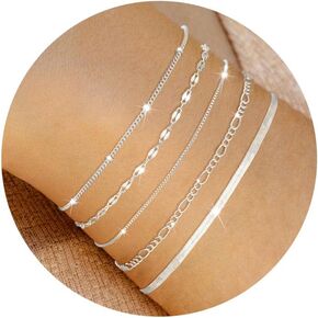 MBW Silver Bracelets for Women, Dainty Silver Bracelets for Women Set 14K Silver Bracelet Stack Waterproof Jewelry for Women Trendy Minimalist Simple Small Thin Bracelet Set for Women Teen Girls Gift
