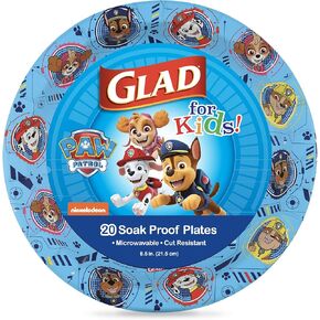 Glad for Kids Paw Patrol Paper Plates , Disposable Paw Patrol Plates for Kids , Heavy Duty Soak Proof Microwavable Paper Plates, Core Pups Blue 7 Inch Round Plates 20ct , Paw Patrol Birthday