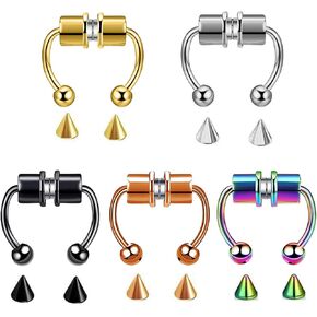 BELLNA Fake Nose Rings, Fake Septum Fake Nose Ring Horseshoe Stainless Steel Magnetic Nose Rings For Women Men Colorful, Fake Nose Rings Septum Rings Non-Pierced Clip On Nose Hoop Rings Jewelry