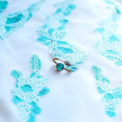 Recycled Vintage Cobalt 1960's Skin Cream Jar Sterling Silver Leaf Botanical Collection Ring in Saudi Arabia