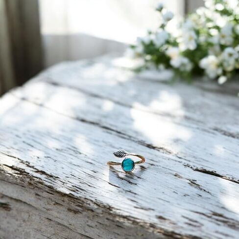 Recycled Vintage Cobalt 1960's Skin Cream Jar Sterling Silver Leaf Botanical Collection Ring in Saudi Arabia