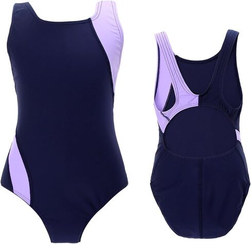 Kids Girls Athletic Swimsuit One Piece Solid Swimwear for Practice and Competition in Black and Navy Bathing Suit in Kuwait