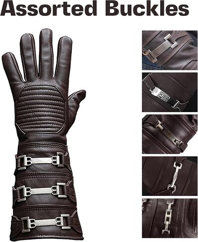 URBAN BUCK Real Leather Cosplay Mens Long Regular Fit Gauntlets Assorted Buckle Costume Glove in Saudi Arabia