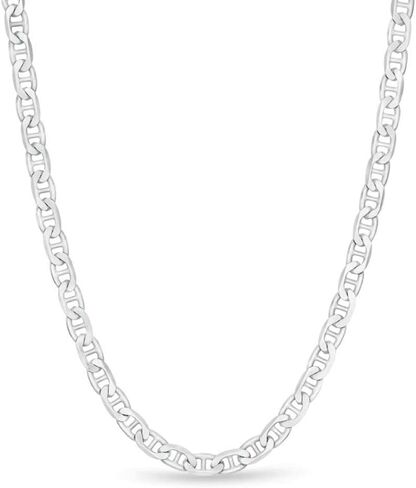 925 Sterling Silver 3.5MM, 4.5MM, 5.5MM, 6.5MM, 8MM,9MM,10.5MM,12MM Solid Flat Mariner Link Chain Necklace- Sterling Silver Necklace Chain, Men and Women, Made In Italy 18" 20" 22" 24" 26" 28"30" in Kuwait