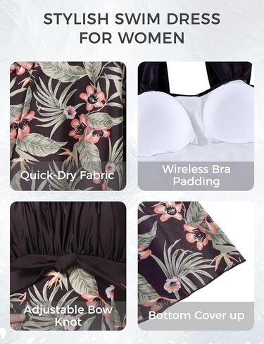 wantdo Women's One-Piece Swimdress Plus Size Swimsuit Tummy Control with Skirt Cover Up in Kuwait