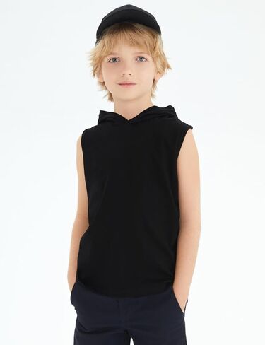 Spring&Gege Boys Hooded Tank Top Solid Basic Sleeveless Pullover Hoodie Uniform Workout Comfy T-Shirt (5-14 Years) in Kuwait