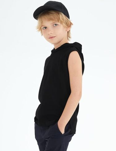Spring&Gege Boys Hooded Tank Top Solid Basic Sleeveless Pullover Hoodie Uniform Workout Comfy T-Shirt (5-14 Years) in Kuwait