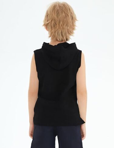 Spring&Gege Boys Hooded Tank Top Solid Basic Sleeveless Pullover Hoodie Uniform Workout Comfy T-Shirt (5-14 Years) in Kuwait