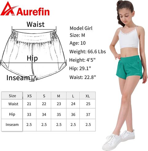 Aurefin Girls Athletic Shorts, Lightweight Running Shorts for Teen Girls Kids Sports Active Short with Zip Pocket and Elastic in Saudi Arabia