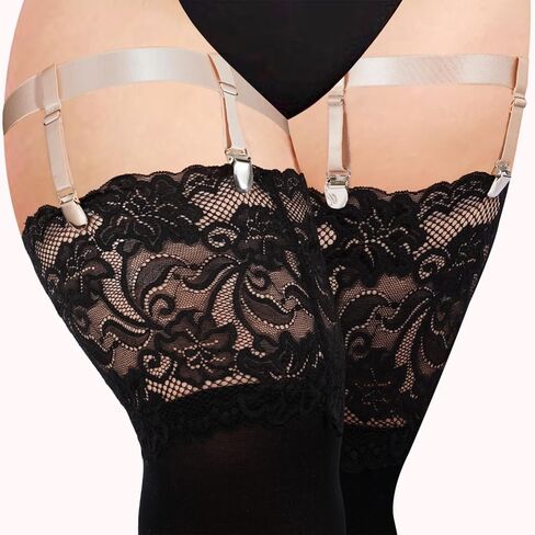 Women's Plus Size Thigh Garter Belts, Adjustable High Elastic Garter Belt and Stockings Set in Kuwait