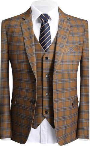 YFFUSHI Men's Plaid Tweed 3 Piece Suit Slim Fit Button Dinner Suit Tuxedo in Kuwait