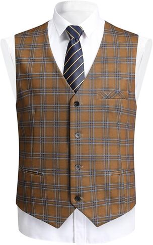 YFFUSHI Men's Plaid Tweed 3 Piece Suit Slim Fit Button Dinner Suit Tuxedo in Kuwait