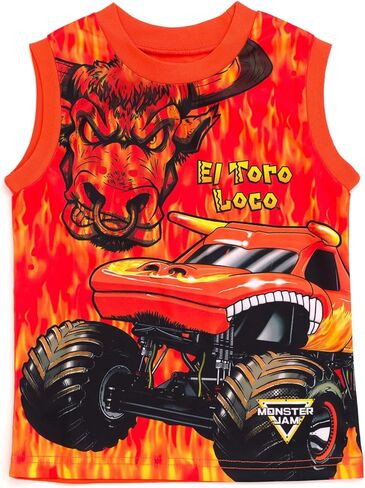 Monster Jam T-Shirt Tank Top & French Terry Shorts 3 Piece Set Toddler to Big Kid Grave Digger El Toro Loco Megalodon in Kuwait