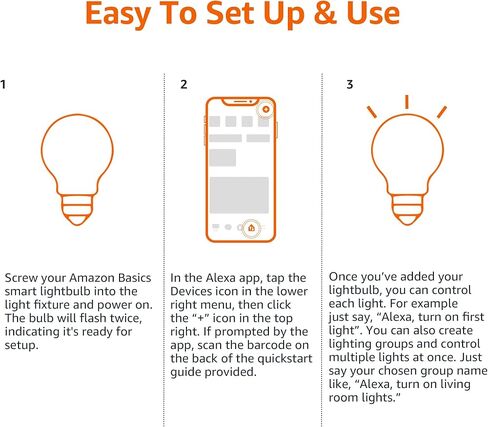 Amazon Basics - Smart A19 LED Light Bulb, 2.4 GHz Wi-Fi, 7.5W (Equivalent to 60W) 800LM, Works with Alexa Only, 1-Pack, Certified for Humans, Multicolor in Saudi Arabia