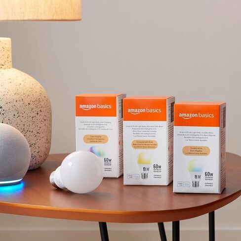Amazon Basics - Smart A19 LED Light Bulb, 2.4 GHz Wi-Fi, 7.5W (Equivalent to 60W) 800LM, Works with Alexa Only, 1-Pack, Certified for Humans, Multicolor in Saudi Arabia