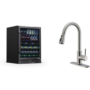 NewAir Large Beverage Refrigerator Cooler with 224 Can Capacity - Mini Bar Beer Fridge with LED Lights - Adjustable/Removable Shelves And Bottom Key Lock - Cools to 37F - Stainless Steel