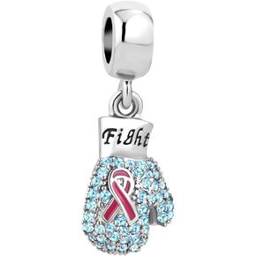 CharmSStory Fight Breast Cancer Awareness Charms Pink Ribbon Dangle Beads for Bracelets