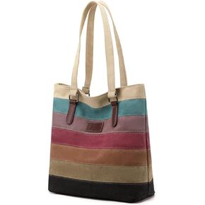 SNUG STAR Canvas Handbag Multi-Color Striped Lattice Cross Body Shoulder Purse Bag Tote-Handbag for Women