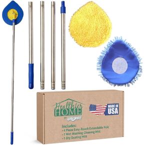 CHOMP Long Handle Wall Cleaner, 5 Minute CleanWalls Extendable Wall Washer, Ceiling Cleaner, Baseboard Duster, Telescoping Dry Dust and Wet Wash Cleaning Mop with Washable Microfiber Pad