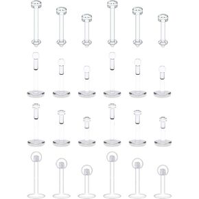 Lcolyoli 24-38 قطعة 16 جرام مثبت ثقب شفاف مسطح وكرة علوية Bioflex حلقات الشفاه Labret Medusa التجنيب المرن محارة الزنمة الغضروف الحلزون ثقب المجوهرات للنساء والرجال 6-10 مم طول القضيب