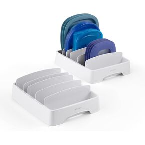 YouCopia StoraLid Food Container Lid Organizer, Small 2-Pack, BPA-Free Adjustable Plastic Lid Storage for Kitchen Cabinet and Drawer Organization, White