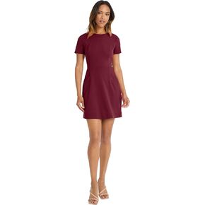 Donna Morgan Women's Jewel Neck Fit and Flare Desk to Dinner Dress Workwear Career Office Event Guest of