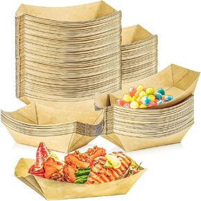MotBach 150 Pack 1lb Checkered Paper Food Boat Trays Disposable Paper Boats, Colored Paper Food Trays Kraft Paper Food Serving Boat Tray Basket for Snacks Dessert Salad Popcorn Taco Fries Nacho