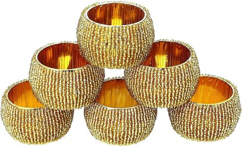 Handmade Indian Beaded Napkin Rings for Christmas, Thanksgiving, Holiday Party, Dinner Party - Napkin Holder Set of 6 (Navy Blue) in Kuwait