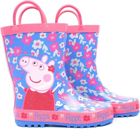 Peppa Pig Wellies Flower Girl's Easy-On Handles Pink Blue Rain Welly Boots in Saudi Arabia