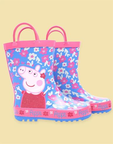 Peppa Pig Wellies Flower Girl's Easy-On Handles Pink Blue Rain Welly Boots in Saudi Arabia