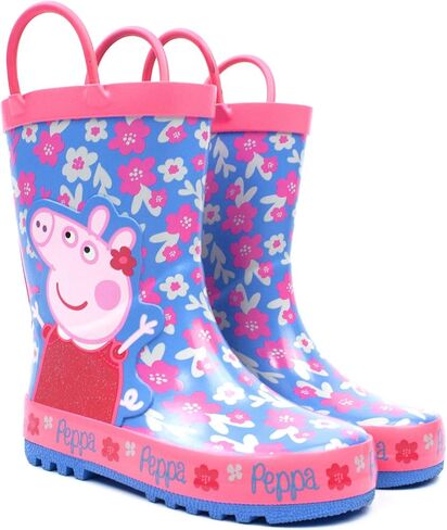 Peppa Pig Wellies Flower Girl's Easy-On Handles Pink Blue Rain Welly Boots in Saudi Arabia