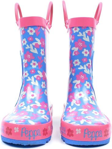 Peppa Pig Wellies Flower Girl's Easy-On Handles Pink Blue Rain Welly Boots in Saudi Arabia