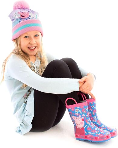 Peppa Pig Wellies Flower Girl's Easy-On Handles Pink Blue Rain Welly Boots in Saudi Arabia