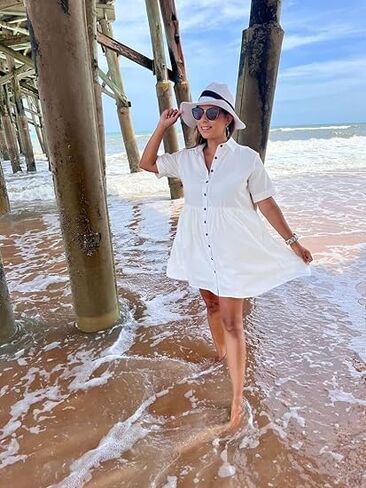 PYGFEMR Women's Short Sleeve Babydoll Dress Button Down Dresses with Pockets in Kuwait