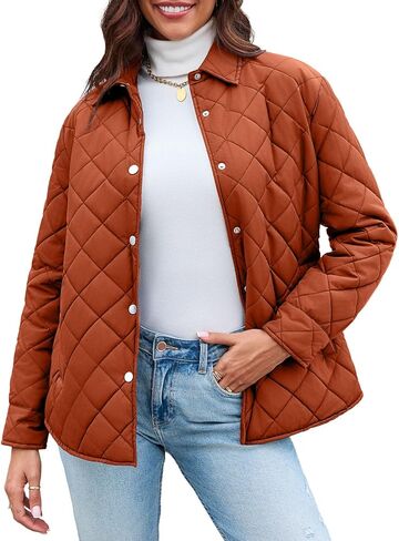 Women's Lightweight Quilted Jacket Stand Collar Single-breasted Long Sleeve Warm Oversized Coat with Pockets in Kuwait