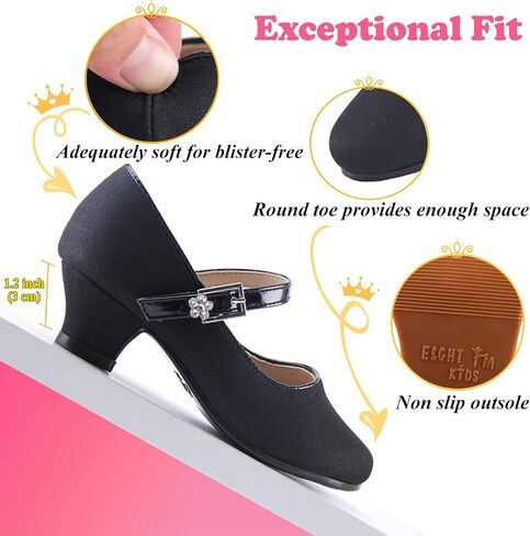 EIGHT KM EKM7015 Girls High Heel Dress Shoes Mary Jane Wedding Party Pumps Sparkle Glitter Princess Shoes for Kids Toddler in Kuwait