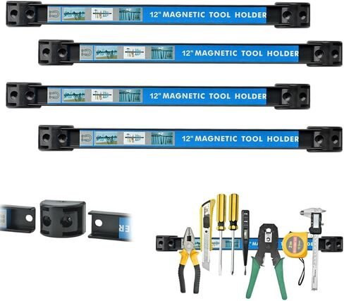 حامل ادوات مغناطيسي 12 انش 4 عبوات من شريط ادوات مغناطيسي شديد التحمل يثبت على الحائط بلون اسود in Kuwait