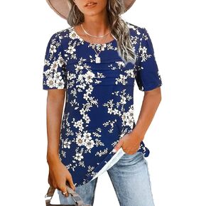 JomeDesign Womens Summer Tops Short Sleeve Crew Neck Shirts Puff Sleeve Casual Tshirts