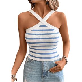 Floerns Women's Solid Criss Cross Halter Top Sleeveless Tee Shirt