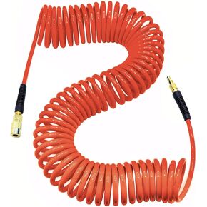 YOTOO Polyurethane Recoil Air Hose 1/4" Inner Diameter by 50' Long with Bend Restrictor, 1/4" Industrial Quick Coupler and Plug, Blue