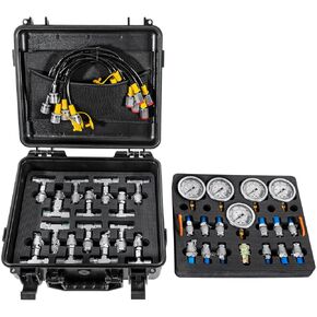 70DC Digital Hydraulic Pressure Test Coupling Kit Hydraulic Pressure Gauge Kit for Excavator Construction Machinery 2 Gauges 2 Test Hoses 18 Couplings 29 Tee Connectors 700BAR/10000PSI/70Mpa