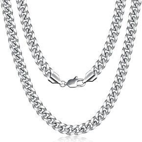 Fiusem Silver Tone Cuban Link Chain for Men, 4mm Mens Chain Necklaces, Miami Cuban Chain Necklace for Men Women and Boys
