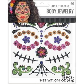 amscan Day of The Dead Body Jewelry Stickers Costume Accessory, Various Sizes, Multicolor, 18 Pcs