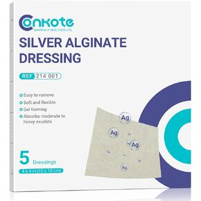 Conkote Calcium Alginate Wound Dressing Pads, 4" x 4" Pad Size, 10 Pack, Non-Stick Padding, Sterile, Highly Absorbent & Comfortable