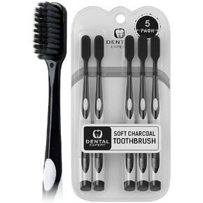 Dental Expert Charcoal Black Toothbrush [Gentle Soft] Slim Teeth Head Whitening Brush for Adults & Children [Family Pack] - Ultra Soft Medium Tip Bristles (Mix Color)