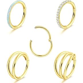 THUNARAZ 18G 16G Nose Rings Hoop for Women Men Surgical Steel Septum Rings CZ Opal Cartilage Hoop Earrings Daith Conch Clicker Nose Rings Septum Body Piercing Jewelry 8mm 10mm
