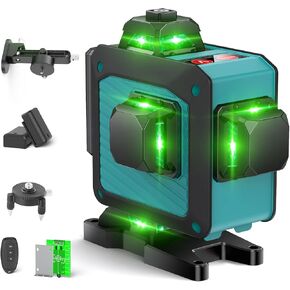 مستوى الليزر Elikliv 360 مستوى ذاتي التسوية، 3x360 ثلاثي الأبعاد خط متقاطع أخضر أداة خط مستوى الليزر لبناء تعليق الصور، مستوى ليزر على الحائط في الهواء الطلق، IP54 مقاوم للماء، قابل لإعادة الشحن، حامل مغناطيسي in Kuwait