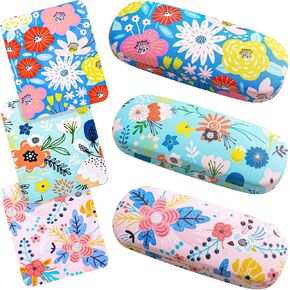 QSCFKL 4 Pack Hard Shell Eyeglasses Case, Protective Hard Glasses Case with Cleaning Cloth Portable Eyewear Case for Women Men